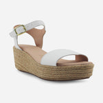 Sandalia plataforma perla de cuero para mujer - Blanco