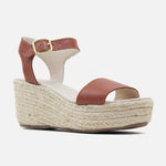 Sandalia plataforma perla de cuero para mujer - Miel