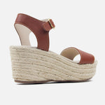 Sandalia plataforma perla de cuero para mujer - Miel