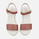 Sandalia plataforma perla de cuero para mujer - Miel