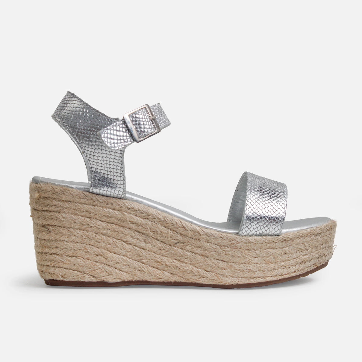 Sandalia plataforma perla de cuero para mujer - Plateado