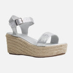 Sandalia plataforma perla de cuero para mujer - Plateado