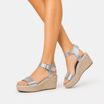 Sandalia plataforma perla de cuero para mujer - Plateado