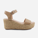 Sandalia plataforma perla de cuero para mujer - Taupe
