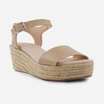 Sandalia plataforma perla de cuero para mujer - Taupe