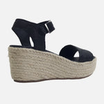 Sandalia plataforma perla de cuero para mujer - Negro