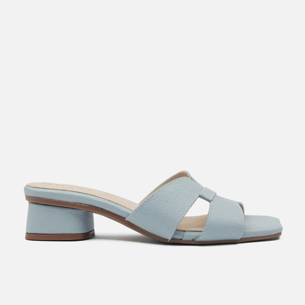 Sandalia tacon violeta  de cuero para mujer - Celeste