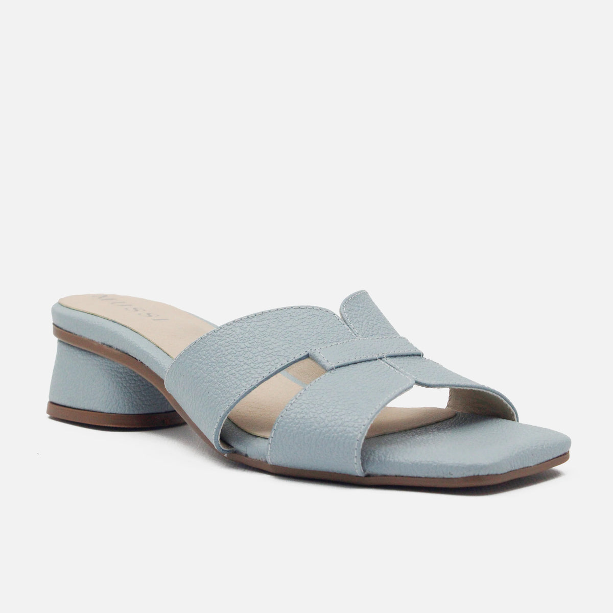 Sandalia tacon violeta  de cuero para mujer - Celeste
