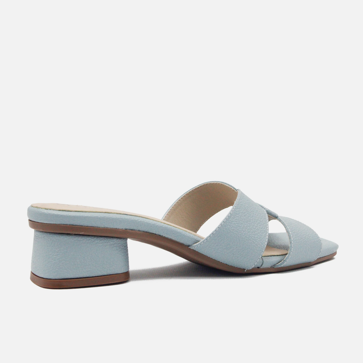 Sandalia tacon violeta  de cuero para mujer - Celeste