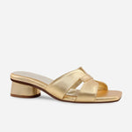 Sandalia tacon violeta  de cuero para mujer - Oro