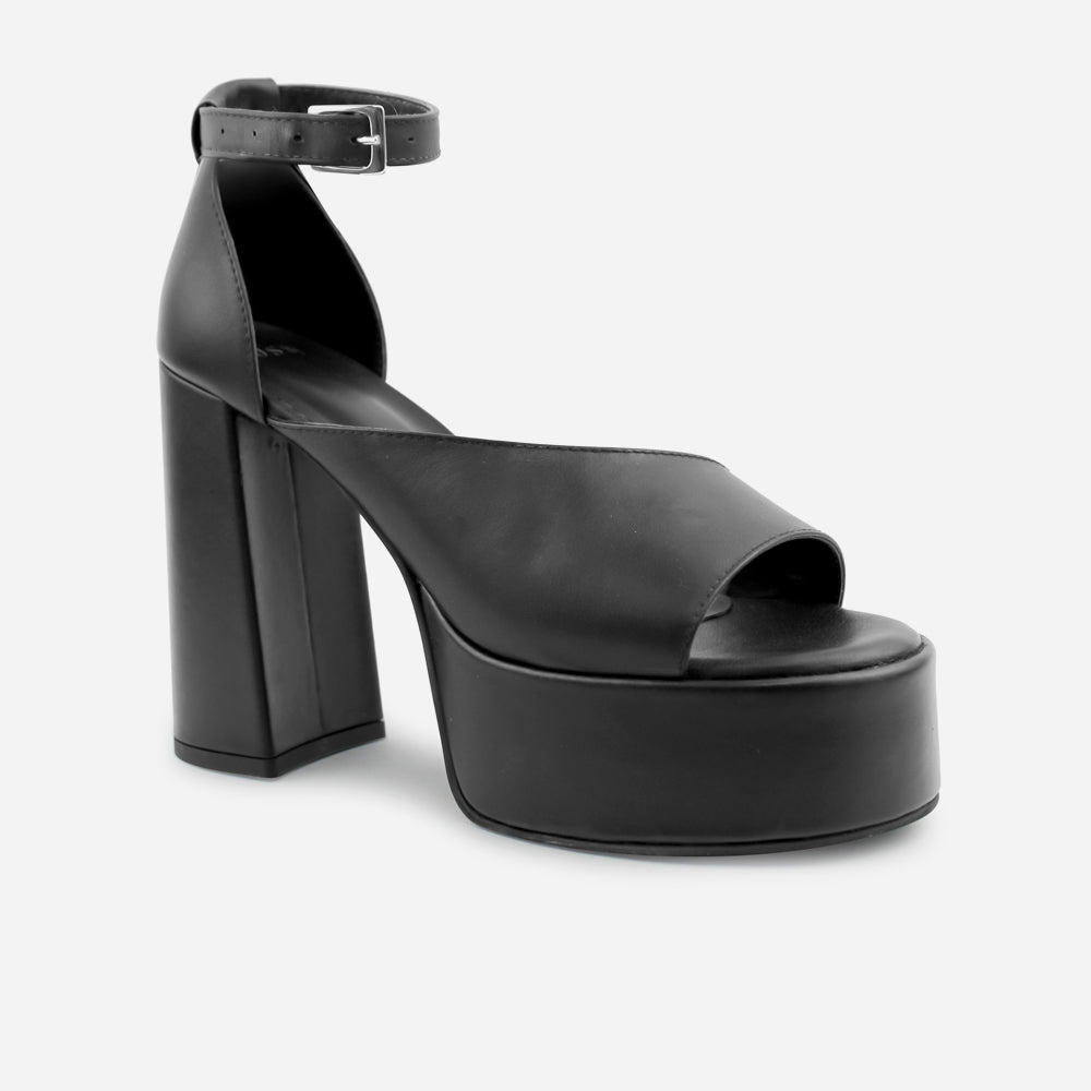 Sandalia tacon plataforma alya de cuero para mujer - Negro