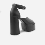 Sandalia tacon plataforma alya de cuero para mujer - Negro