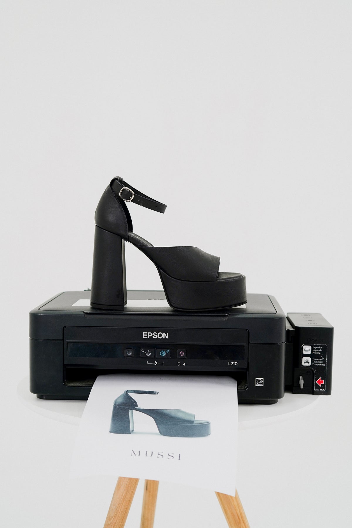 Sandalia tacon plataforma alya de cuero para mujer - Negro
