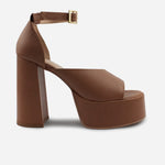 Sandalia tacon plataforma alya de cuero para mujer - Almendra