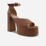 Sandalia tacon plataforma alya de cuero para mujer - Almendra