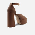 Sandalia tacon plataforma alya de cuero para mujer - Almendra