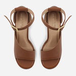 Sandalia tacon plataforma alya de cuero para mujer - Almendra