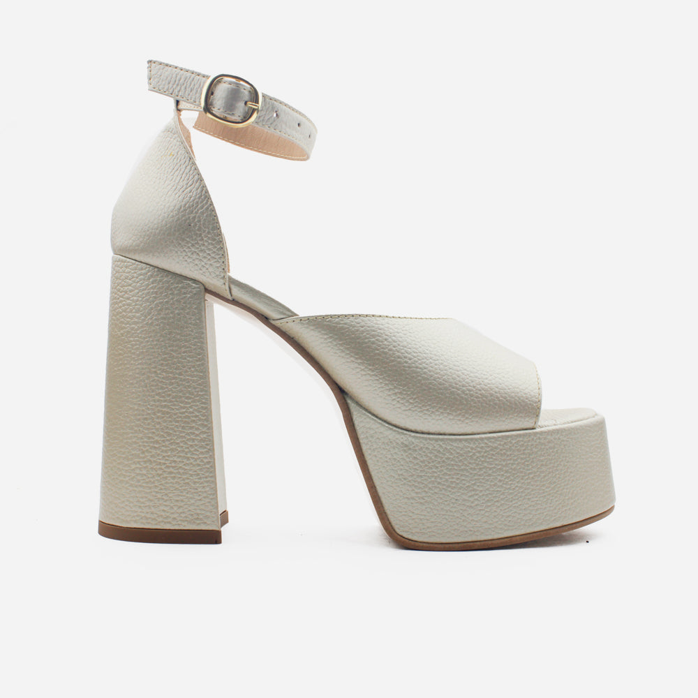 Sandalia tacon plataforma alya de cuero para mujer - Champaña