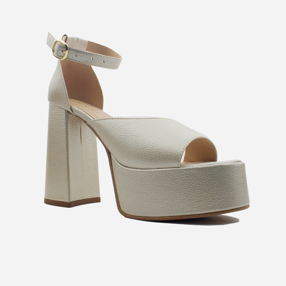 Sandalia tacon plataforma alya de cuero para mujer - Champaña