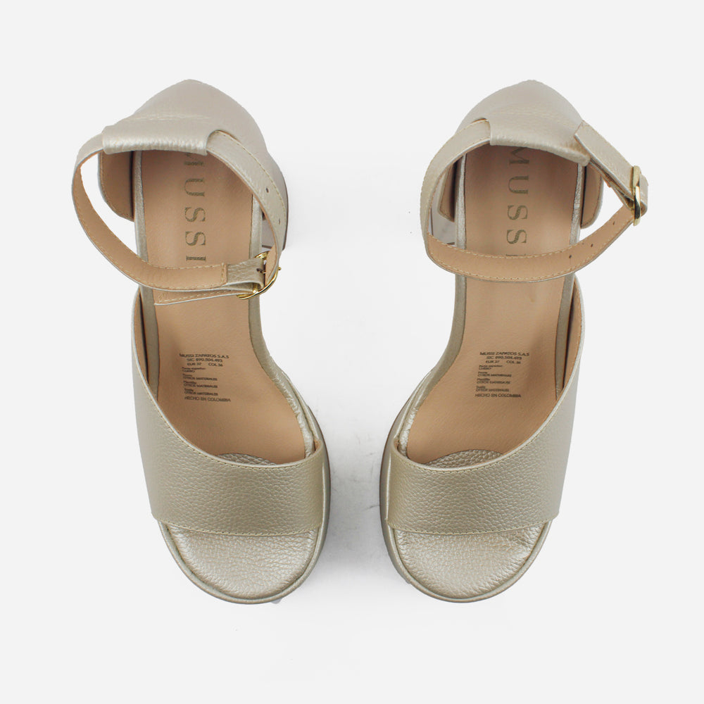 Sandalia tacon plataforma alya de cuero para mujer - Champaña