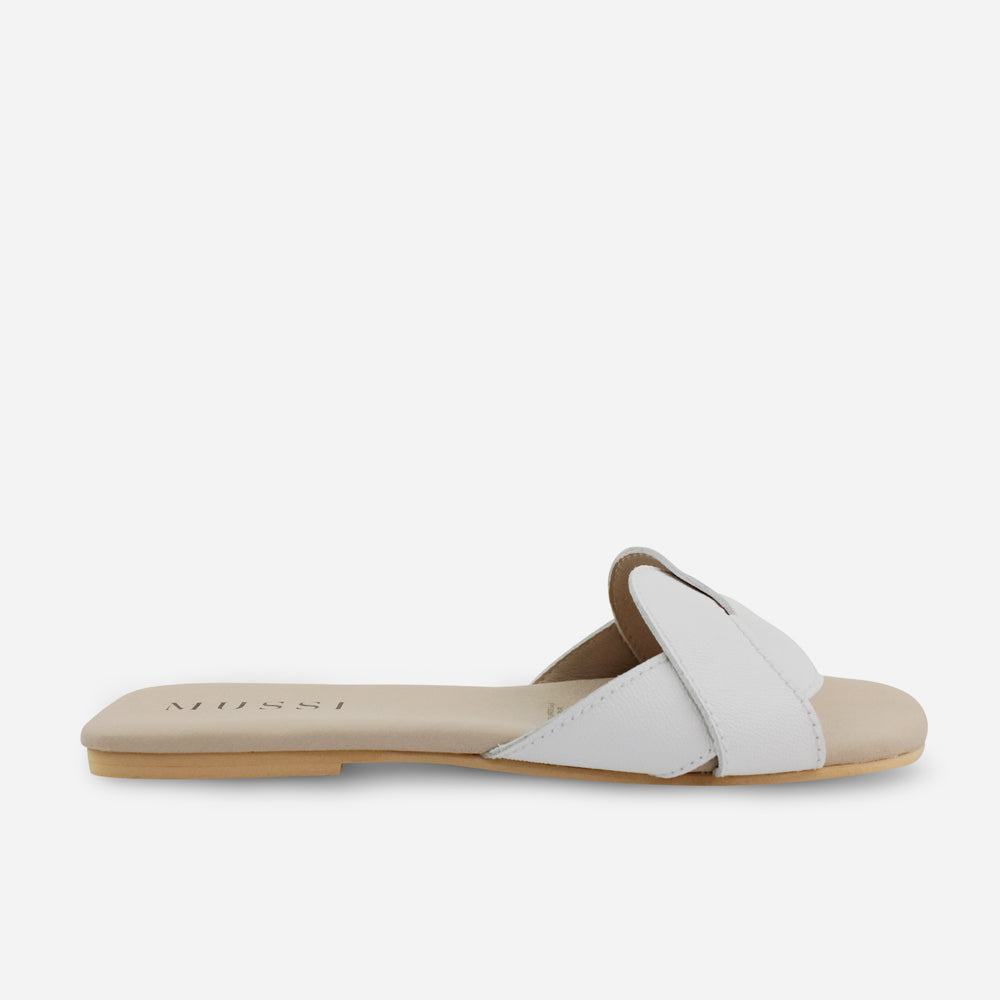 Sandalia plana sierra de cuero para mujer - Blanco