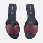 Sandalia plana sierra de cuero para mujer - Vino