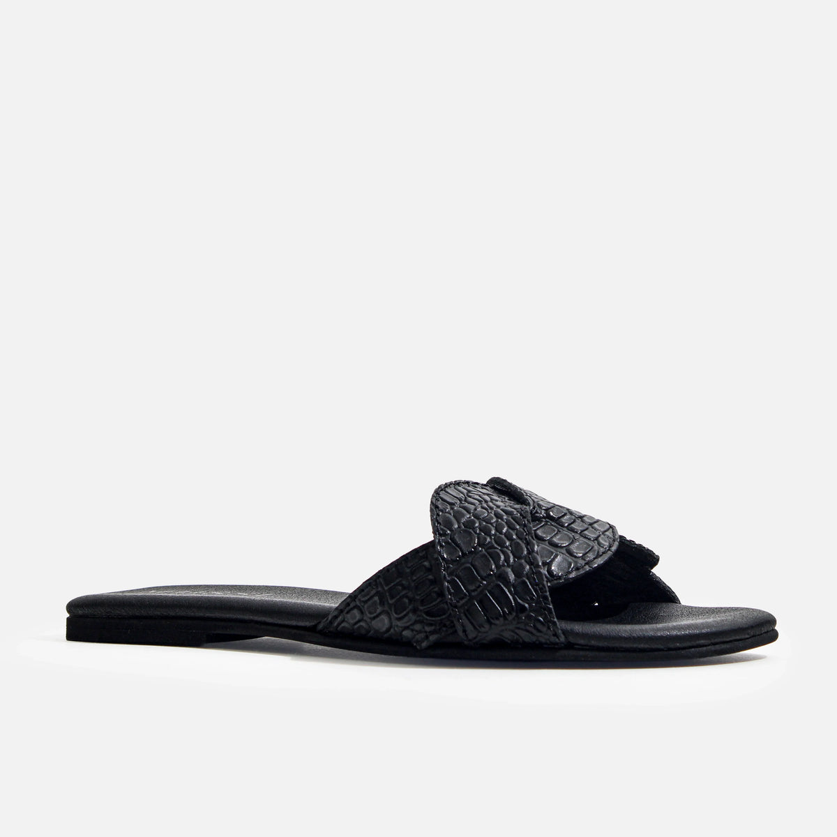 Sandalia plana sierra de cuero para mujer - Negro