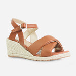 Sandalia plataforma leilani de cuero para mujer - Miel