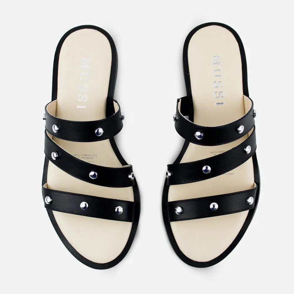 Sandalia plana lila de cuero para mujer - Negro