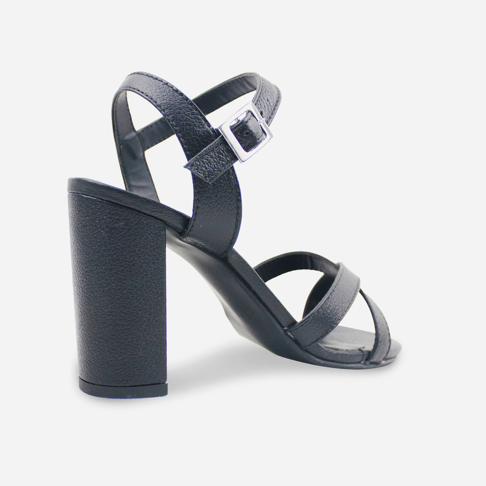 Sandalia tacon rita de cuero para mujer - Negro
