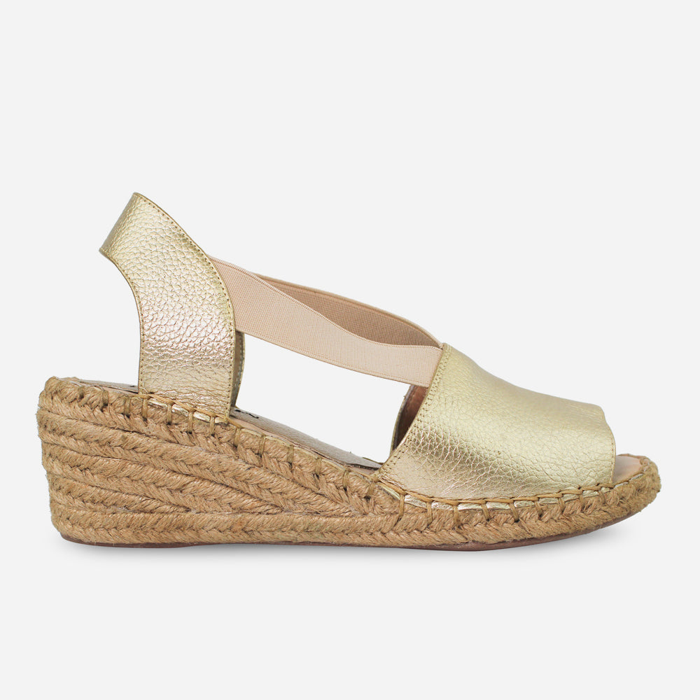 Sandalia espadrilla niebla de cuero para mujer - Oro
