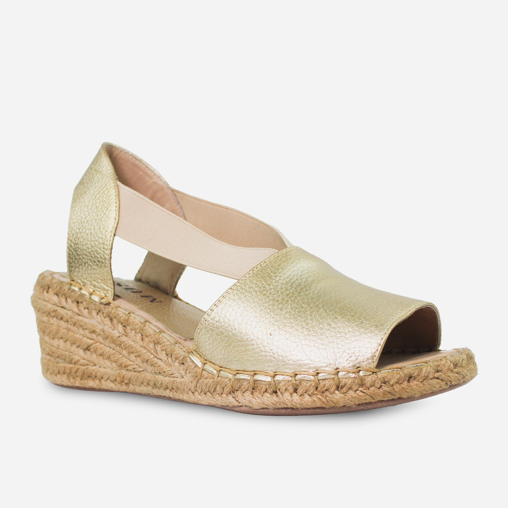 Sandalia espadrilla niebla de cuero para mujer - Oro