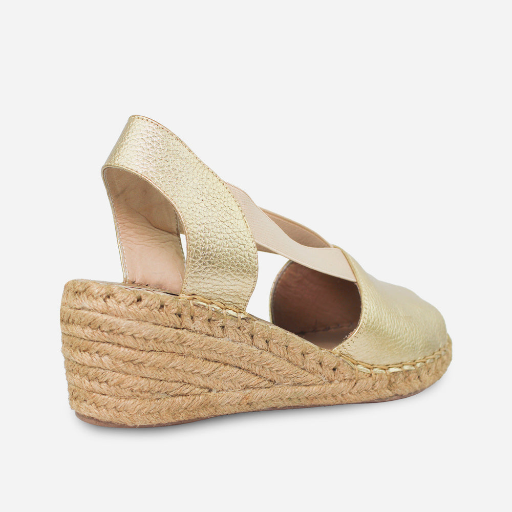 Sandalia espadrilla niebla de cuero para mujer - Oro