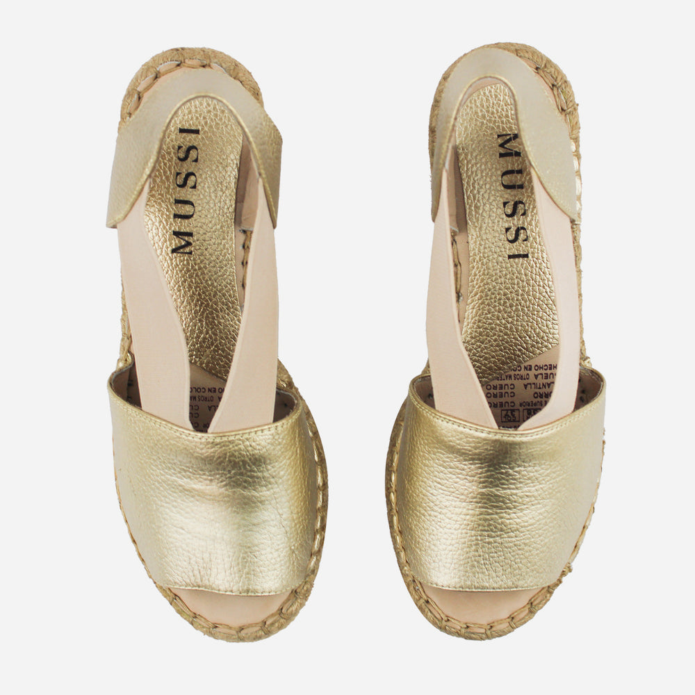 Sandalia espadrilla niebla de cuero para mujer - Oro