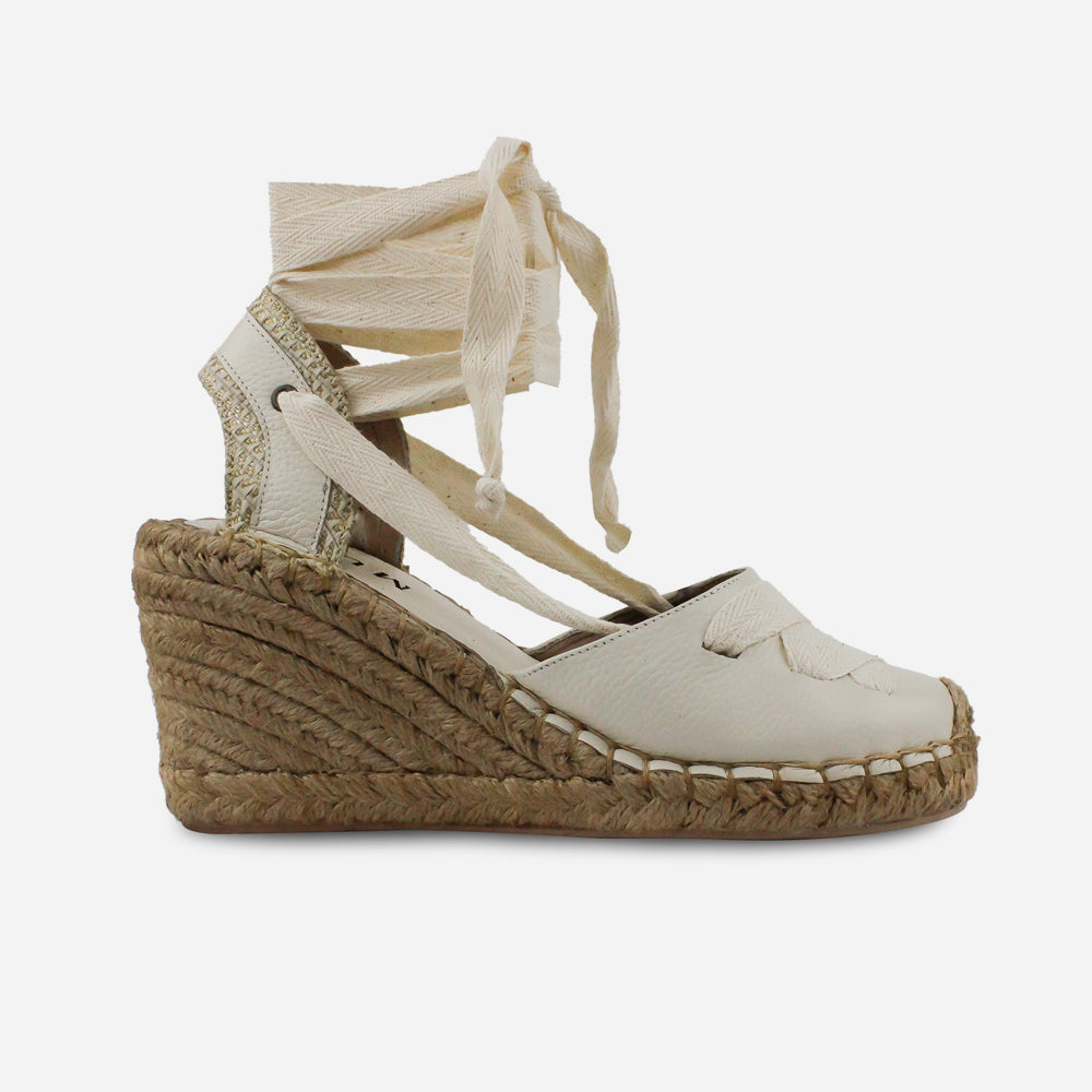 Sandalia espadrilla surya de cuero para mujer - Hueso