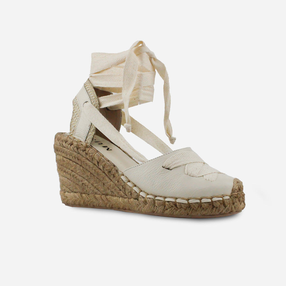 Sandalia espadrilla surya de cuero para mujer - Hueso