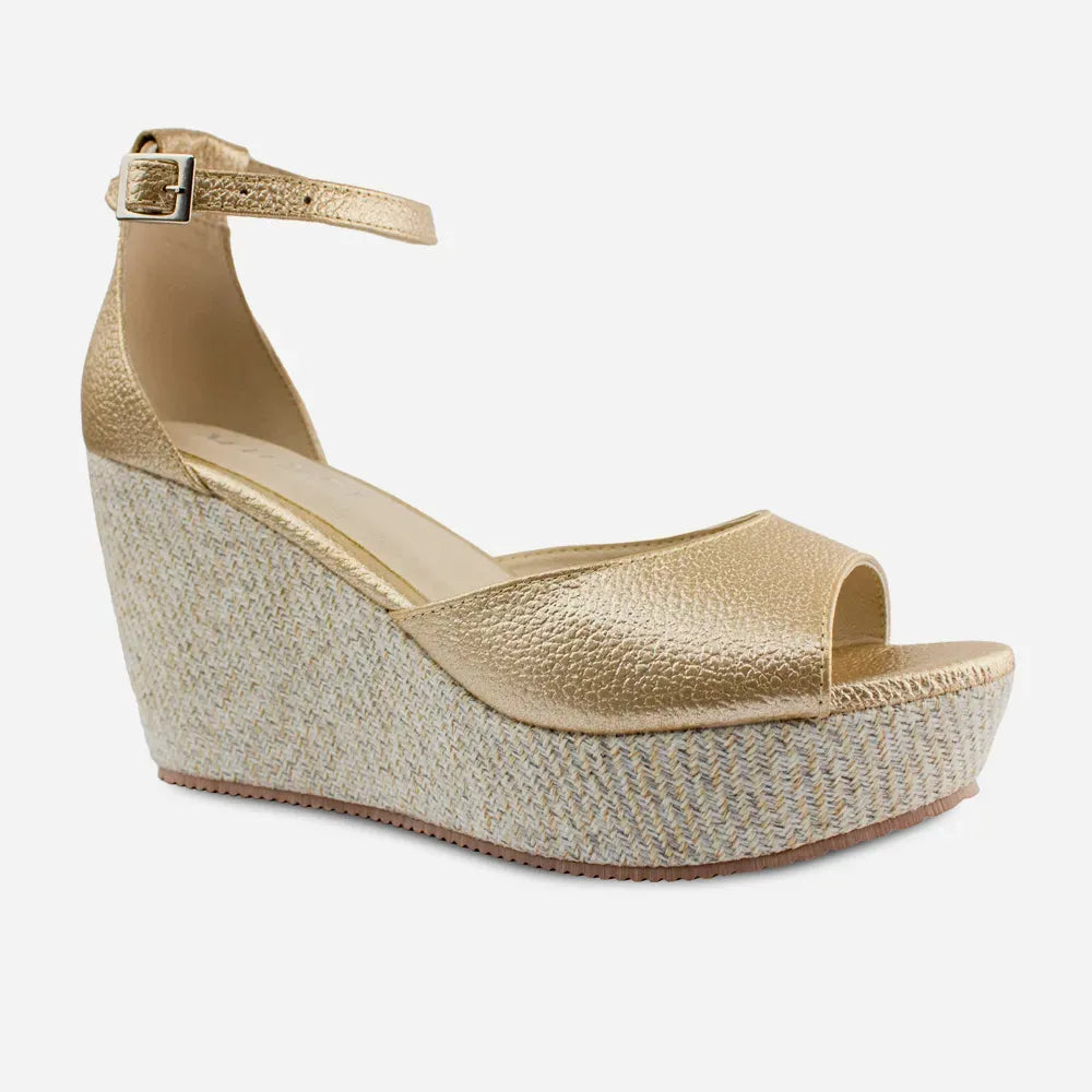 Sandalia plataforma lotus de cuero para mujer - Oro