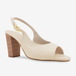 Sandalia tacon rosalba  de cuero para mujer - Hueso