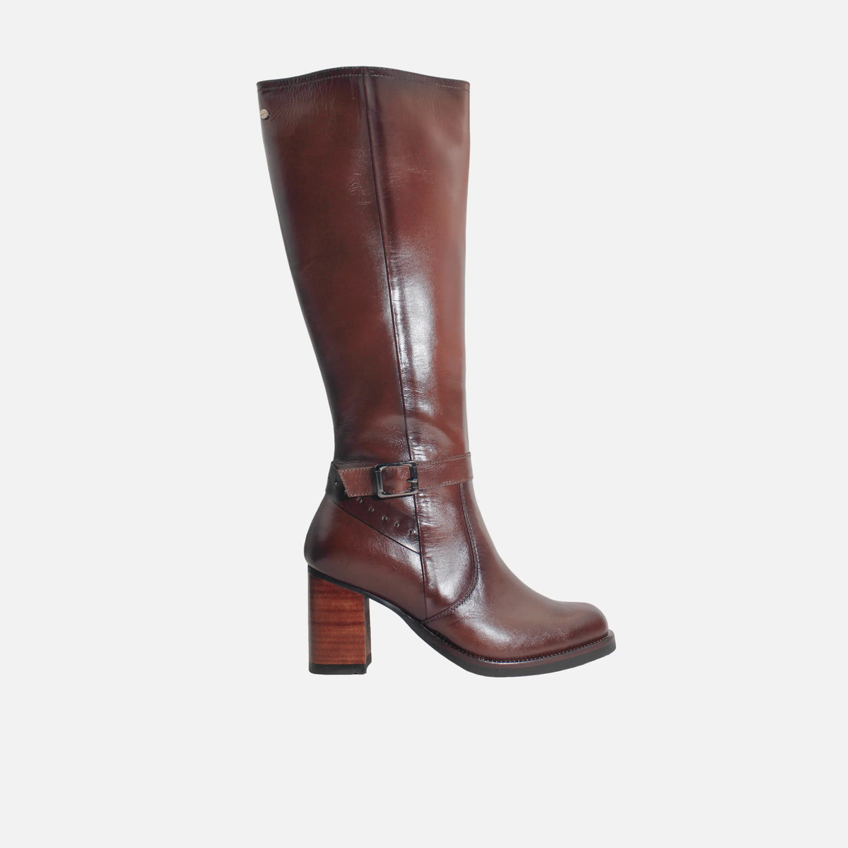 Bota tacon baia de cuero para mujer - Miel
