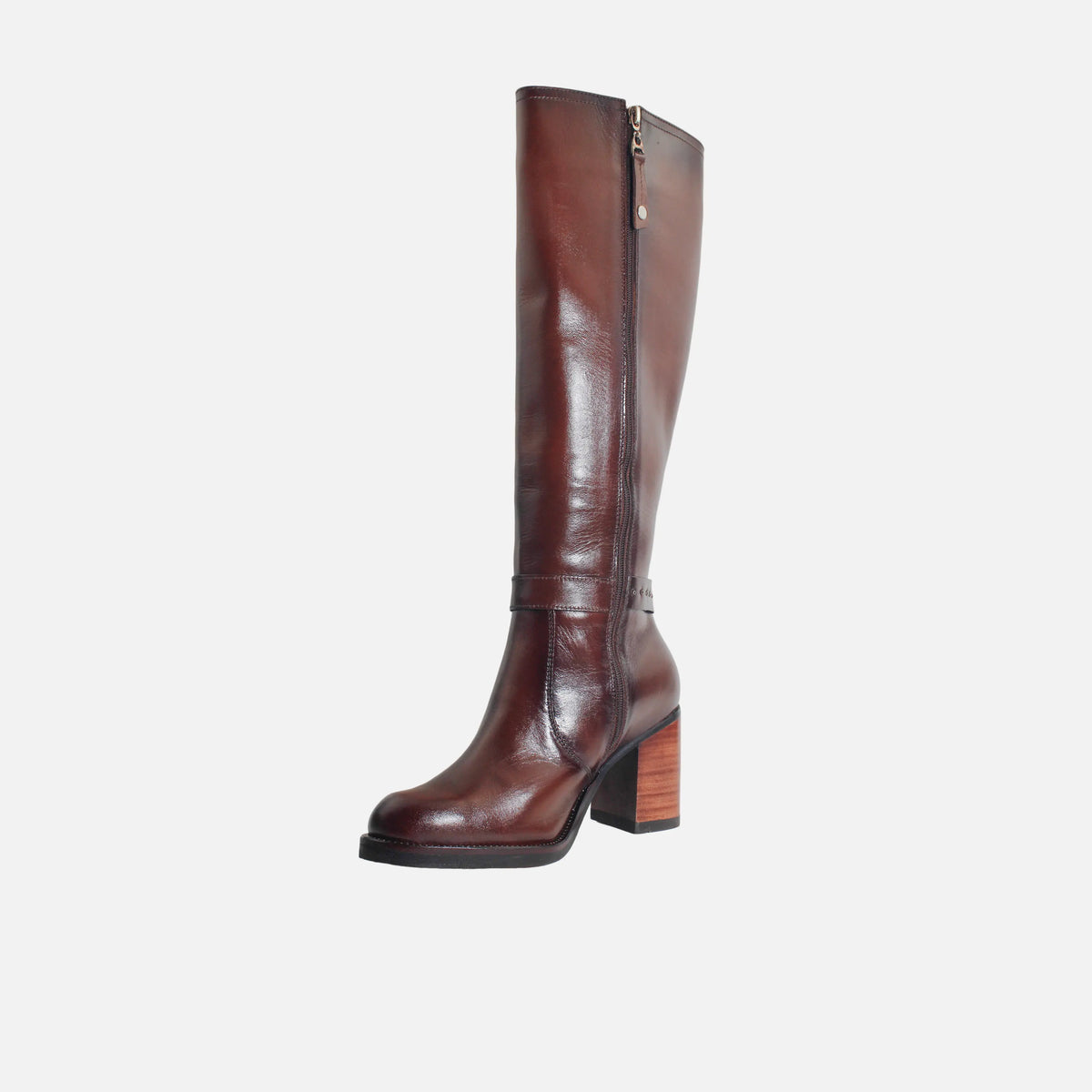 Bota tacon baia de cuero para mujer - Miel