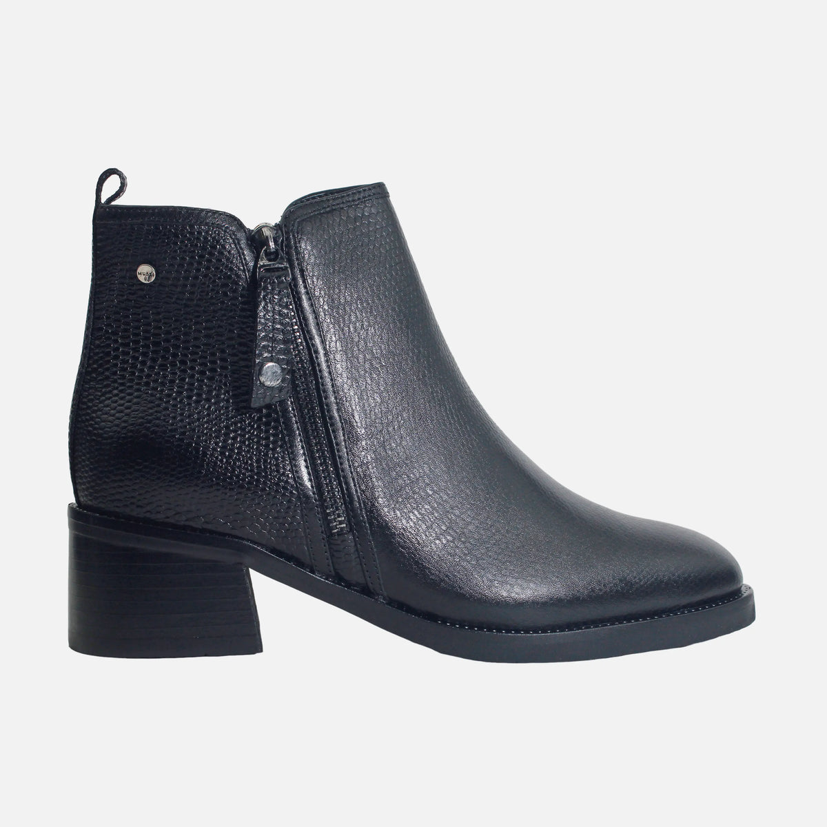 Botin tacon chelsea de cuero para mujer - Negro