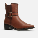 Botin tacon mimosa de cuero para mujer - Brandy