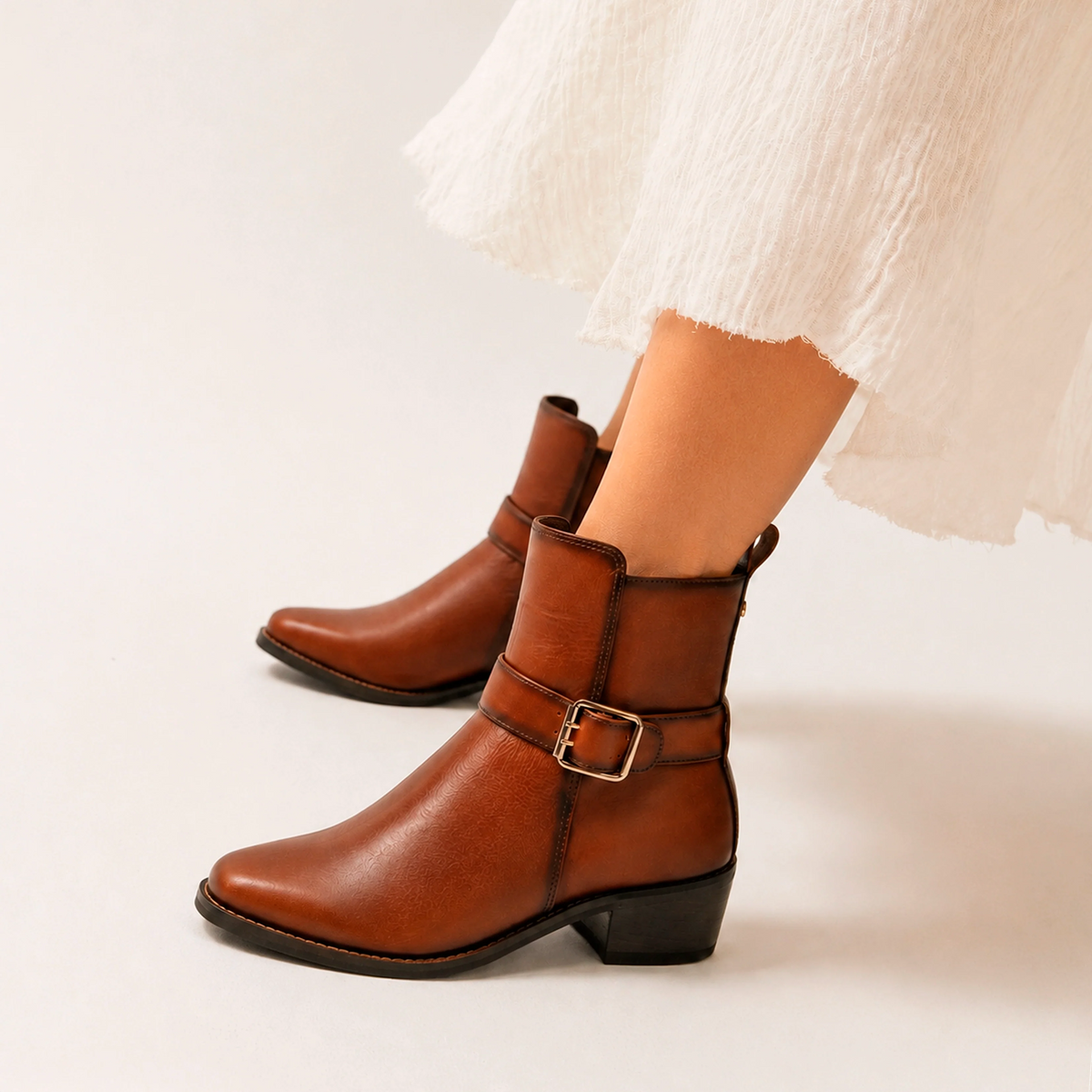 Botin tacon mimosa de cuero para mujer - Brandy