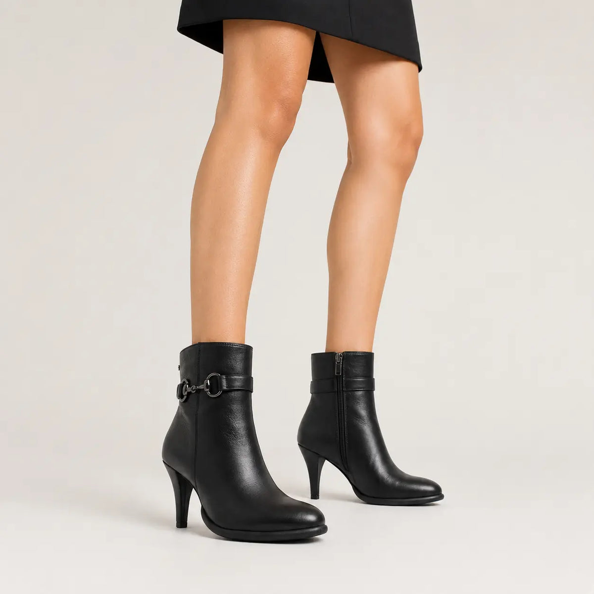 Botin tacon sara de cuero para mujer - Negro