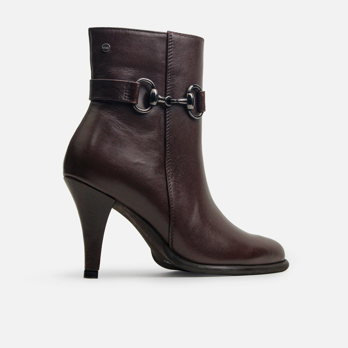 Botin tacon sara de cuero para mujer - Café