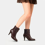 Botin tacon sara de cuero para mujer - Café
