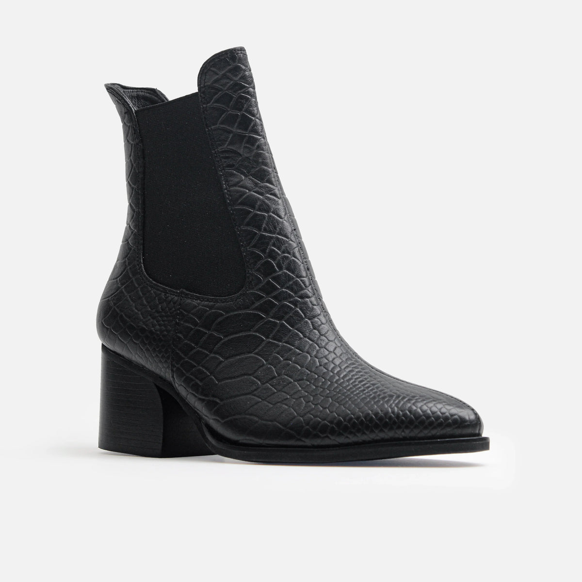 Botin tacon amapola de cuero para mujer - Negro