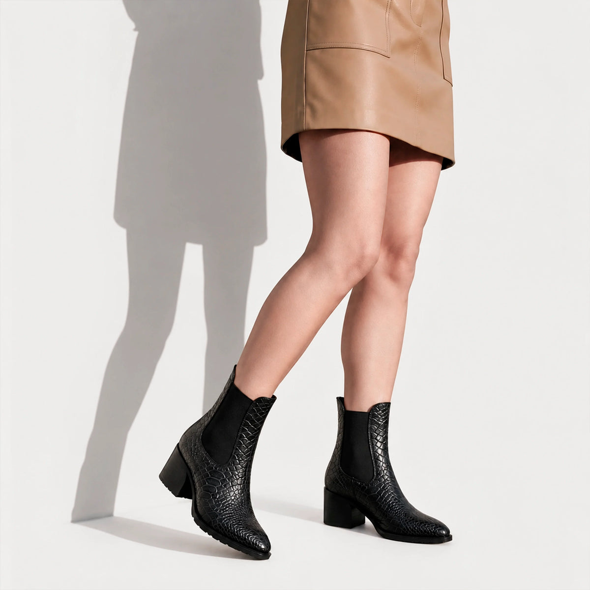 Botin tacon amapola de cuero para mujer - Negro