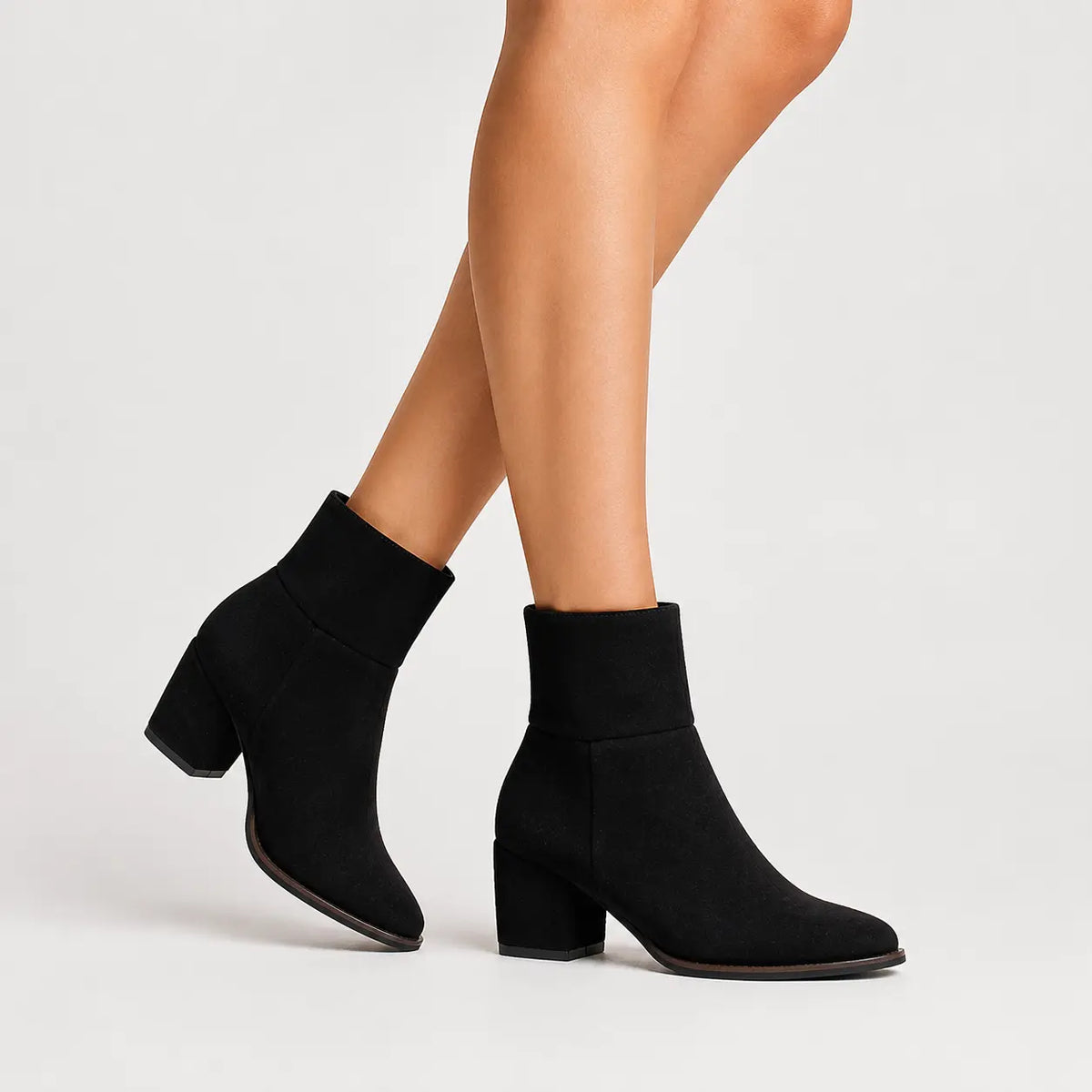 Botin tacon saren de cuero para mujer - Negro