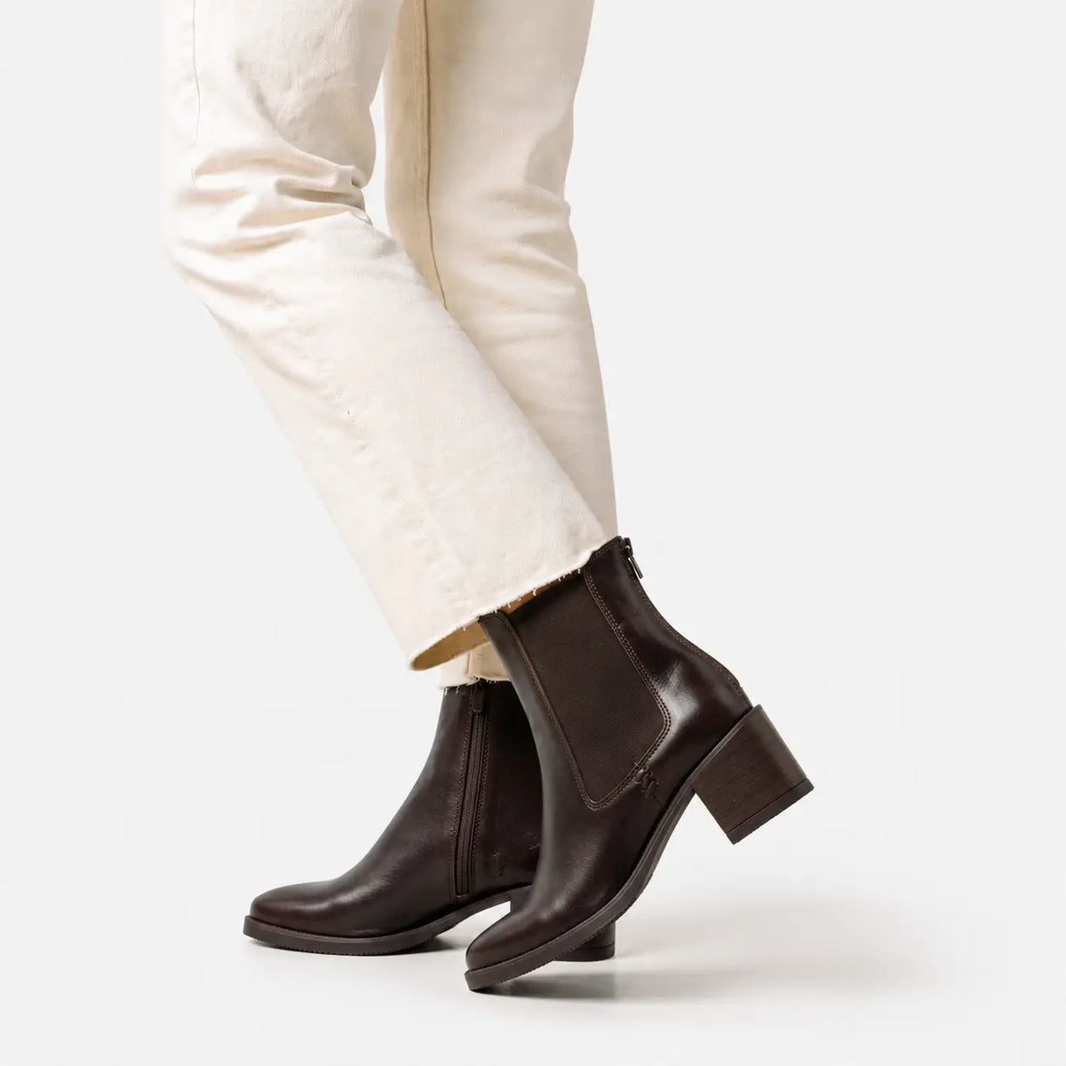 Botin tacon orabel de cuero para mujer - Café